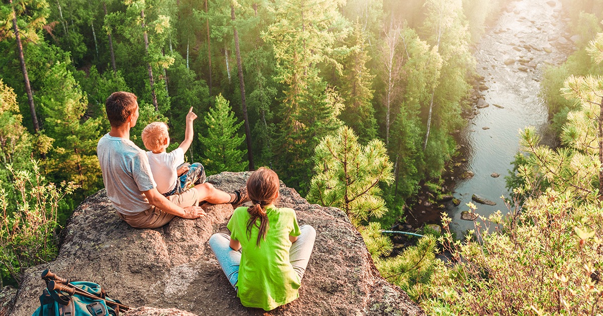 Kids enjoying the view after hiking